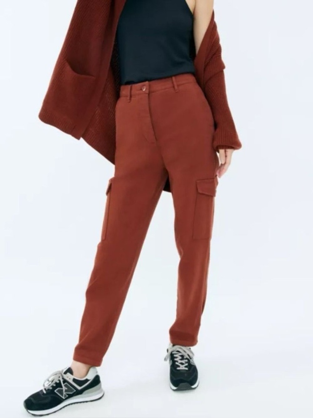 Aritzia Wilfred Free Modern Cargo Pant - Copper Red Twill Trousers